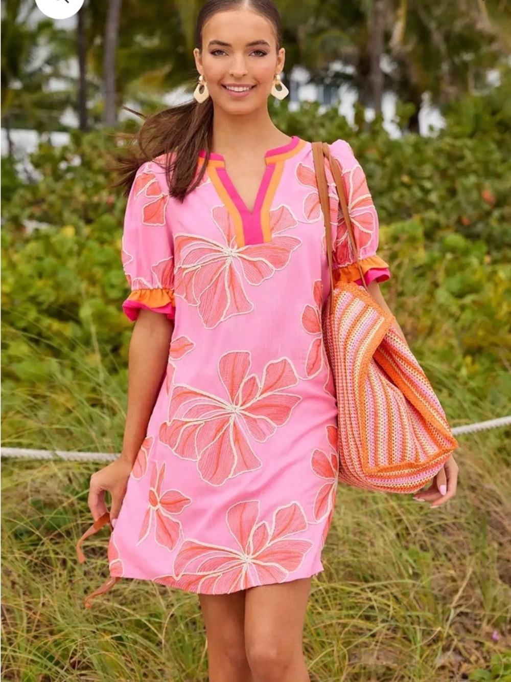 New with tags Pink Floral Mini Dress with Contrast Trim